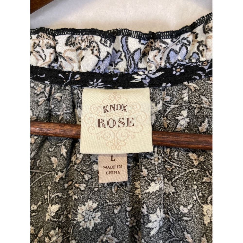 Knox Rose Black Floral Maxi Dress with Cream & Blue Trim - Picture 3 of 9